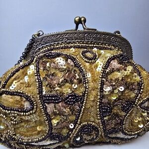 Elegant Gold Beaded Clutch